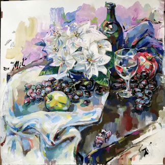 Живопись картина гуашь Натюрморт + рама и стекло