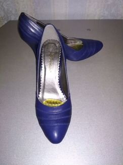 Новые синие туфли женские из натуральной кожи