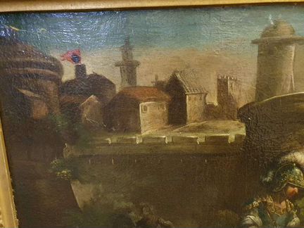 Большая старинная жанровая картина XIX век