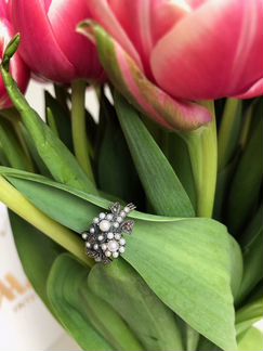 Кольцо и серьги, серебро, микрожемчуг