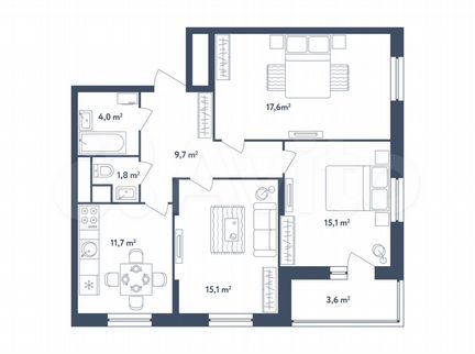 3-к квартира, 76.8 м², 24/25 эт.