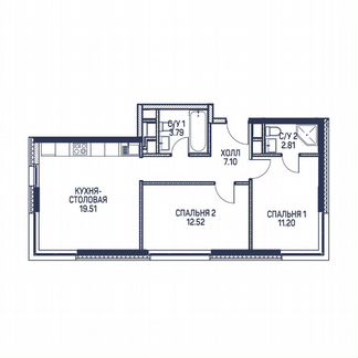 2-к квартира, 56.9 м², 18/22 эт.