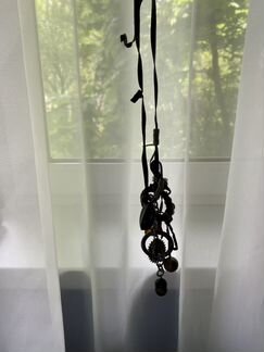 Ожерелье подвеска кожаное с янтарем (кольцо в пода