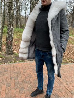Мужская парка зимняя, кашемир, мех