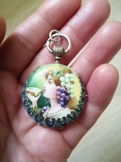 Подвеска старинная, живопись, эмаль, 84пр,19 век
