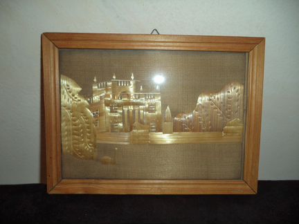 Авторская ручная работа Варшава из бересты в рамке