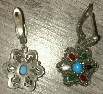 Антикварные серьги с полудрагоценными камнями