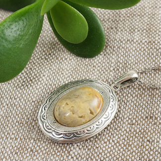 Медальон овальный Агат Lace медовый желто-бежевый