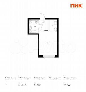 Квартира-студия, 27.6 м², 8/21 эт.