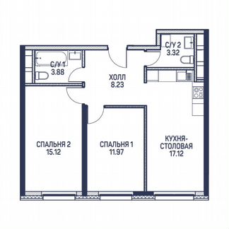 2-к квартира, 59.6 м², 8/22 эт.
