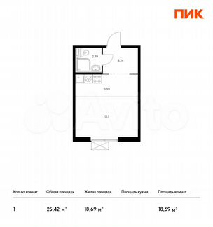Квартира-студия, 25.4 м², 10/16 эт.