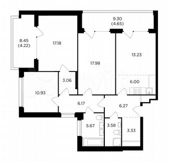 4-к квартира, 101.9 м², 12/21 эт.