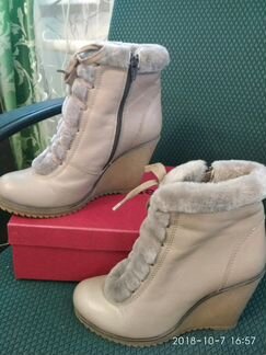 Ботильоны зимние, кожаные, мех - цигейка