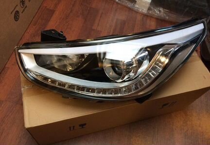 Фара левая диодная линза Хендей Солярис c 2011г