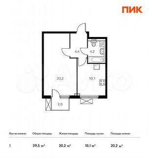 1-к квартира, 39.5 м², 7/17 эт.