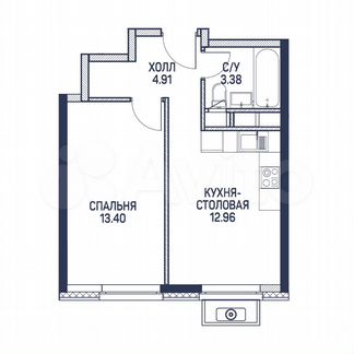 1-к апартаменты, 34.7 м², 15/22 эт.