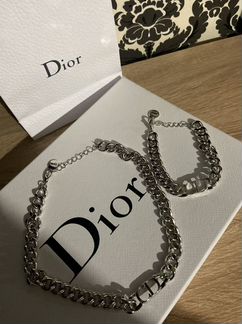 Колье цепочка чокер и браслет Dior CD
