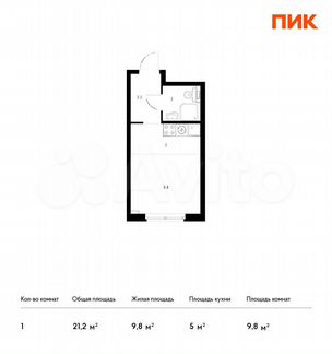 Квартира-студия, 21.2 м², 10/33 эт.